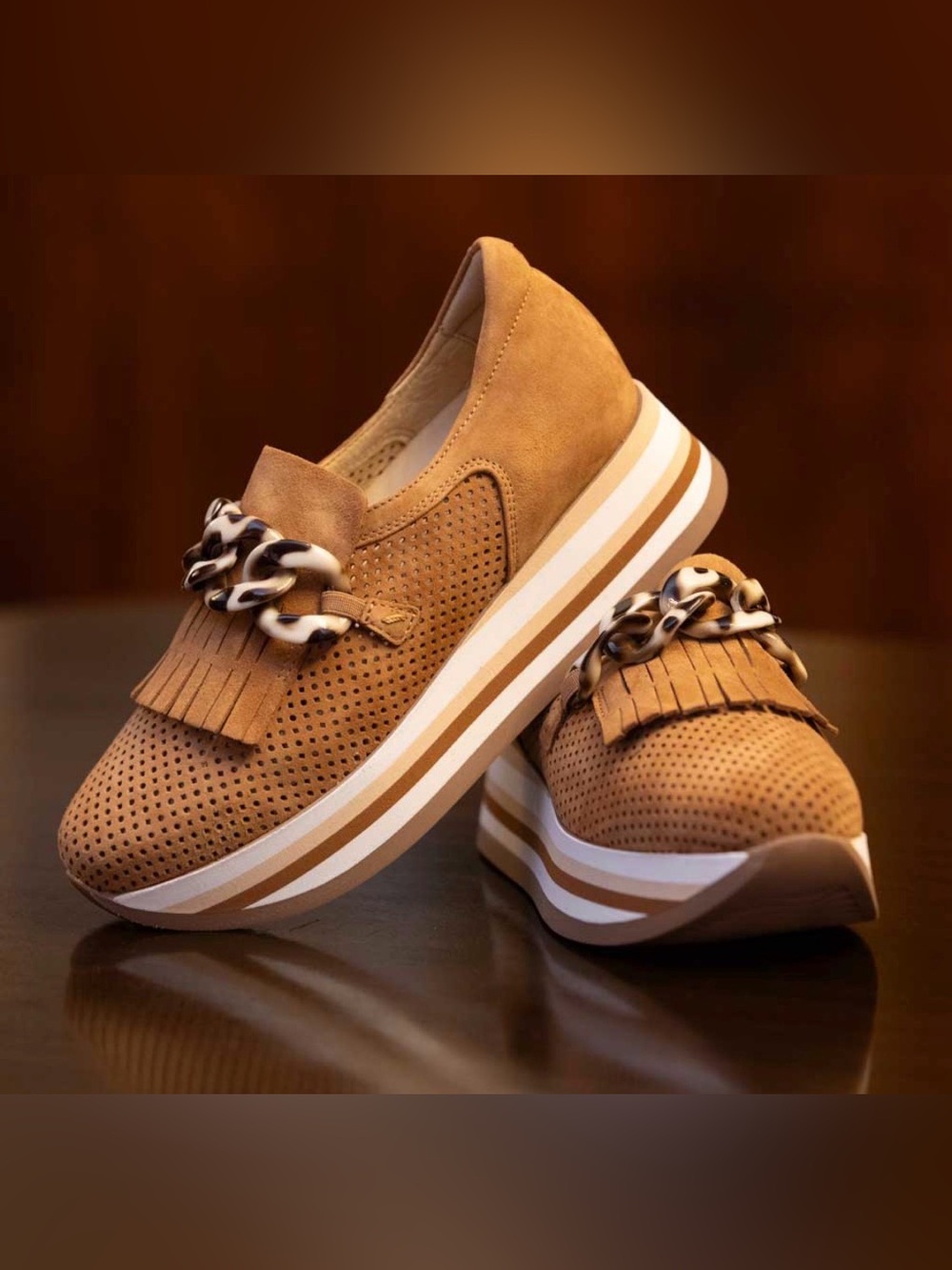 Softwaves Cadie Platform Loafer Brown Chain Loafers